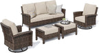 HERA'S HOUSE Patio Furniture Set with Swivel Chairs, High Back Outdoor Wicker Furniture with 5.5" Thick Cushions, Outside Conversation Sofa Sets for Backyard Deck Lawn, Beige