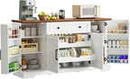 IRONCK 56” Farmhouse Sideboard Buffet Cabinet with 4 Doors and 1 Drawer, Buffet Table with Hidden Removable Drawers, 4 Adjustable Shelves, Dining Room Storage Cabinet for Kitchen or Living Room, White
