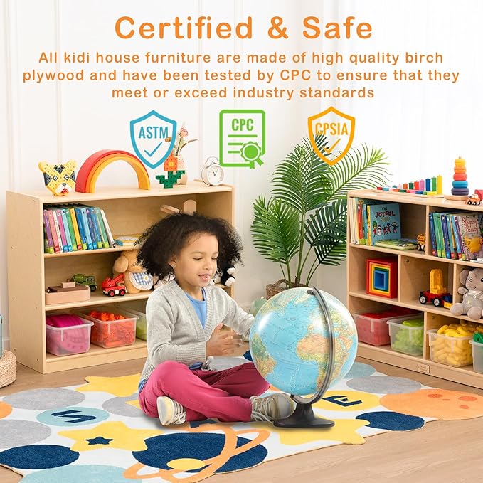 Kids Bookshelf and Toy Storage Shelf, Wooden Montessori Bookshelf, 3-Tier Toy Shelf, 30in Birch Children Bookcase, Classroom Furniture, Book Shelf for Kids Room, Nursery, Playroom