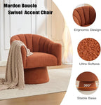 Swivel Accent Chair,Upholstered Teddy 360° Swivel Barrel Chair for Living Room Overstuffed Bouncle Reading Chair Round Armchair for Bedroom,Vanity,Office-Orange