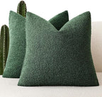 Foindtower Pack of 2 Textured Boucle Throw Pillow Covers Accent Solid Pillow Cases Cozy Soft Decorative Couch Cushion Case for Chair Sofa Bedroom Living Room Home Decor 18x18 Inch Pine Green