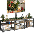 VECELO 63" TV Stand with Mount and Power Outlets, Entertainment Center Console with Open Storage Shelves, Height Adjustable Mount up to 75”, Wooden Table and Metal Frame for Living Room, Rustic Brown