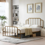 PINJU Metal Platform Bed Frame with Headboard and Footboard, Classic Style, Sturdy Metal Slats, No Box Spring Needed, Easy Installation (Gold, Queen)