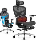 Ergonomic Home Office Desk Chair with Massage Lumbar Support，4D Headrest & 5D Armrests, Reclining Big and Tall 400LBS Mesh Chair with Footrest，Adjustable Back High and Seat Depth(Black)