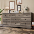 Farmhouse 10 Drawer Dresser for Bedroom – 63'' Long Dresser Wood Chest of Drawers,TV Stand for 75 inch TV, Storage Organizer Furniture, Hallway, Entryway, Closet, Brownish Grey