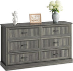 Farmhouse 6 Drawer Dresser for Bedroom, 55 Inch Wide Modern Grey Dresser TV Stand with Large Drawers & Bar Handles, Rustic Wood Chest of Drawers for Bedroom, Living Room