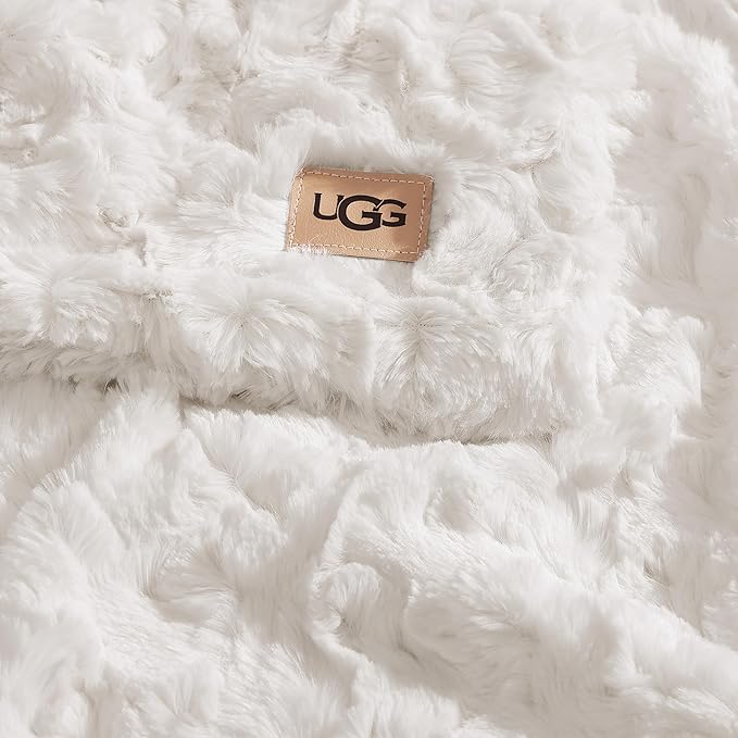 UGG Faux Fur King Blanket, Double-Sided Fluffy Blanket, Cozy Oversized Throw for Couch, Washable Bedding for California King Bed, Luxury Home Decor, 110" x 90", Natural White (Adalee)