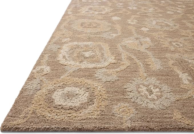 Loloi Chris Loves Julia Dorothea Collection DRT-01 Bark/Stone 2'-3" x 3'-9" Accent Rug Wool Neutral Floral Living Room Bedroom Carpet