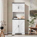 Cozy Castle 74" Farmhouse Pantry Cabinet with Charging Station, Tall Kitchen Storage Hutch Cabinet Coffee Bar Workstation, Sideboard Buffet Cupboard for Dining Room Living Room Furniture, White