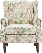 UIXE High Back Floral Accent Chair, Fabric Upholstered Armchair Wingback Arm Club Chair for Living Room, Nailhead Trim Single Sofa Bedroom Side Reading Seat with Solid Wood Legs - Bird Pattern
