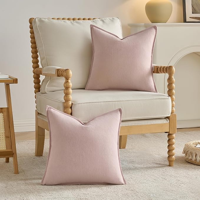 FUTEI Pink Chenille Throw Pillow Covers 24x24 Inch Set of 2,Edges Double-Stitched European Cushion Cases,Modern Home Decor for Couch Living Room