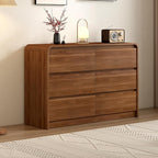 6 Drawer Dresser For Bedroom 55 Inch Wood Chest of Drawers - Curved Anti Collision, Mid Century Dresser For Closet with Natural Texture & Pre-Embedded Slots for TV Stand, Living Room, Nursery