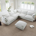 Oversized Cloud Modular Sectional Sofa, Comfy Down Filled Cloud Couch with Removable Cover, V Shaped 5 Seat Couch with Ottoman, Deep Seat Sectional Couches for Living Room, Cream White