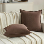 FUTEI Brown Chenille Throw Pillow Covers 26x26 Inch Set of 2,Edges Double-Stitched Euro Pillow Shams,Modern Home Decor for Couch Living Room