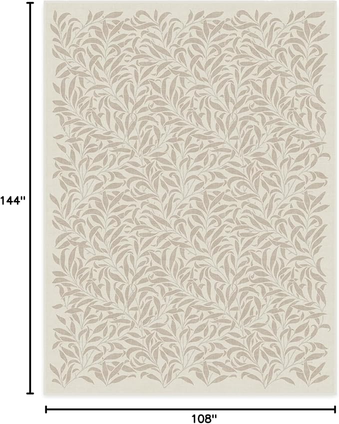 RUGGABLE x Morris & Co Washable Area Rug– Pure Willow Boughs Natural 9x12, Stain-Resistant, Non-Slip–Large Machine Washable Rugs for Living Room, Bedroom, Hallway, Entryway & Office–with Standard Pad