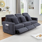 Power Reclining Sectional Sofa, Electric 3 Seat Recliner with 3 Electric Footrest and Adjustable Headrest, Modern Plush Corduroy Fluffy Reclining Sectional with Deep Seat for Living Room-Blue Grey