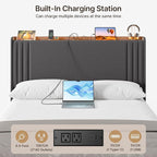 Gizoon Queen Bed Frame with Charging Station and LED Lights,Upholstered Wingback Platform Bed with Wooden Slats,Noise-Free,No Box Spring Needed