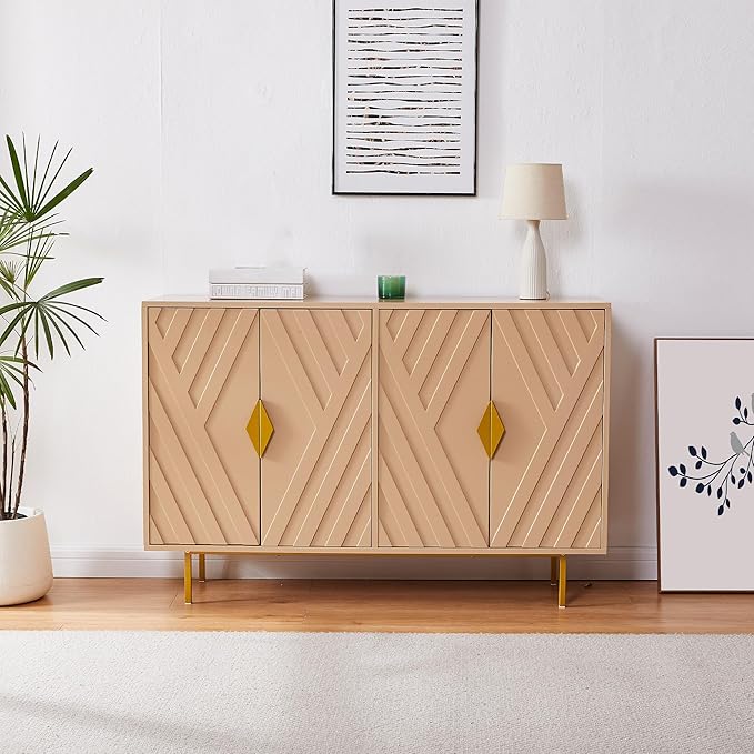 Sideboard Buffet Cabinet with Storage, 47.2" Modern Storage Cabinets with Relief Doors, Adjustable Shelves, Wood Console Table for Dining Living Room, Entryway, Oak