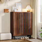 Tribesigns 6-Tier Farmhouse Shoe Cabinet with Shutter Doors, Wooden Shoe Organizer Rack with Adjustable Shelves, Modern Large Hidden Storage Furniture for Entryway, Hallway (Black&Brown)