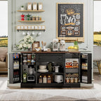 55.1" Buffet Cabinet with Storage, Charging Station, Modern Kitchen Buffet Sideboard with Drawer, Black Wood Coffee Bar with Adjustable Shelves & Spice Rack, Kitchen Storage Cabinet for Living Room