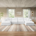 Modular Sectional Sofa Cloud Couch,Down Filled Comfy Cloud Modern Sofa,White Linen U Shape 6 Seater Oversized Couch Cushion Covers Removable for Living Room