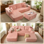 37.1" Ottoman for Couch, Plush Corduroy Memory Foam Ottoman Cloud Boneless Sectional Couch for Living Room Foot Stools No Assembly Require, Plush Corduroy,Pink