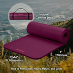 Retrospec Solana Yoga Mat 1" Thick With Nylon Strap For Men & Women - Non Slip Exercise Mat For Home Yoga, Pilates, Stretching, Floor & Fitness Workouts