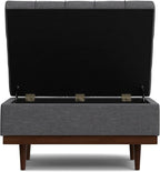 SIMPLIHOME Mariah 34 inch Wide Contemporary Rectangle Coffee Table Storage Ottoman in Slate Grey Polyester Linen, Assembled, For the Living Room, Entryway and Family Room