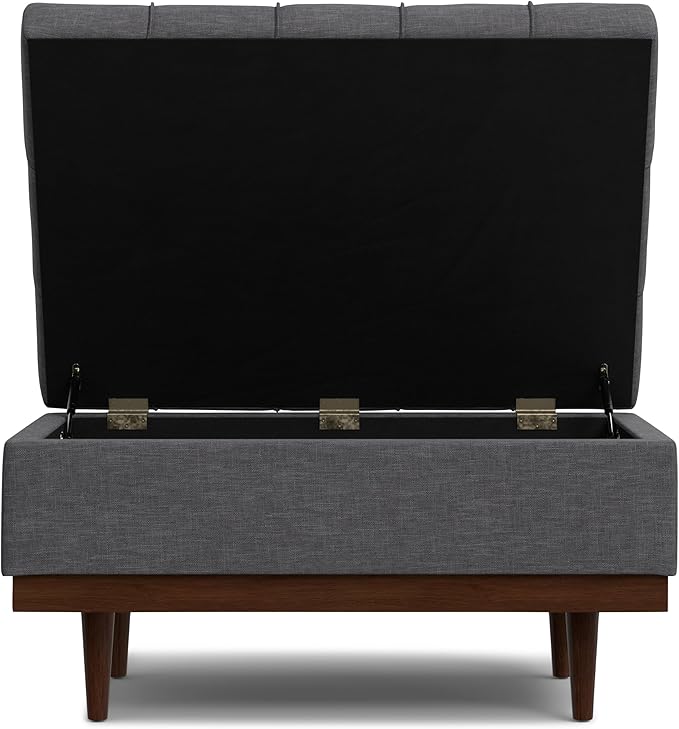 SIMPLIHOME Mariah 34 inch Wide Contemporary Rectangle Coffee Table Storage Ottoman in Slate Grey Polyester Linen, Assembled, For the Living Room, Entryway and Family Room