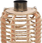 Alpine Corporation SKY392TM 28" H, Hemp Rope Wooden Lantern with Flickering LED Lights, Garden Decor for Patio, Lawn, and Yard