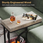 Tribesigns Narrow Side Table C Shaped End Table Modern Bedside Tables for Couch, Small Sofa Chairside Tables with Metal Frame for Living Room (1, Gray+Black)