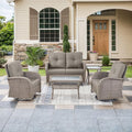 HUMMUH Patio Furniture Wicker Outdoor Furniture Sets High Back Outdoor Glider Bench with Patio Swivel Chairs Patio Conversation Sets for Deck Lawn Porch Balcony Poolside-Grey/Grey