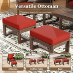 5 Piece Patio Bistro Chair Set with Ottoman, Wooden Outdoor Patio Furniture Set, Patio Wicker Chairs with Coffee Tables for Balcony Deck Backyard