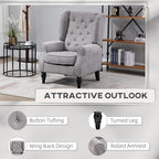 HOMCOM Mid-Century Modern Accent Chair, High Wingback Reading Chair, Button-Tufted Upholstered Fabric Armchair with Retro Wood Legs for Apartment, Living Room, Bedroom, Gray