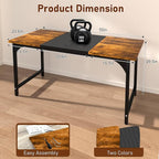 StarGraph Modern Computer Desk 55 Inch Large Office Desk with Carbon Fiber Desktop Home Office Desks with Sturdy Metal Frame Gaming Study Writing Work from Home Desks, Rustic Brown
