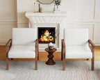 HNY Mid Century Modern Accent Chairs Set of 2 with Wood Frames, Linen Upholstered Living Room Arm Chairs for Living Room, Bedroom, Ivory