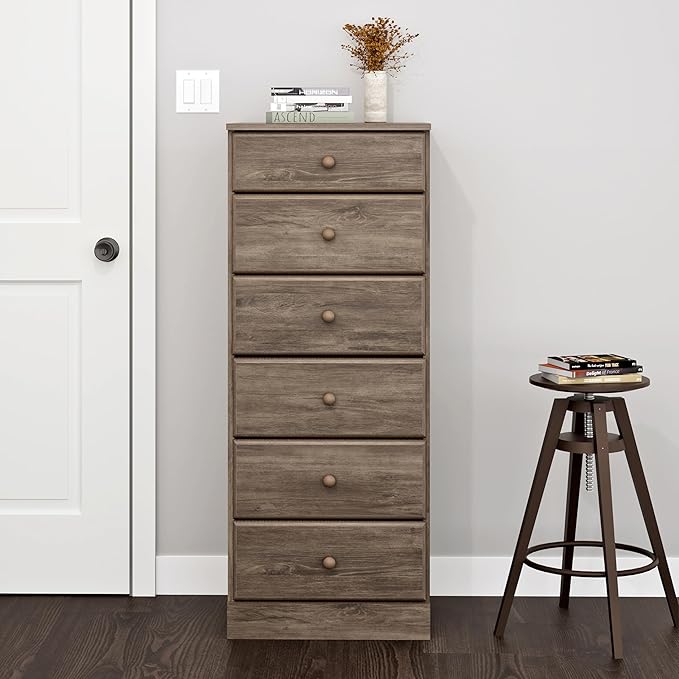 Prepac Astrid Tall Gray Dresser: 16.5"D x 19.75"W x 50"H, 6-Drawer Chest for Bedroom by Prepac - Perfect Chest of Drawers for Ample Storage, Drifted Gray