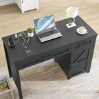 Vabches Farmhouse 47" Executive Desk, Computer Desk with Drawers and Storage Cabinet, Workstation for Home Office and Study.(Pure Black)