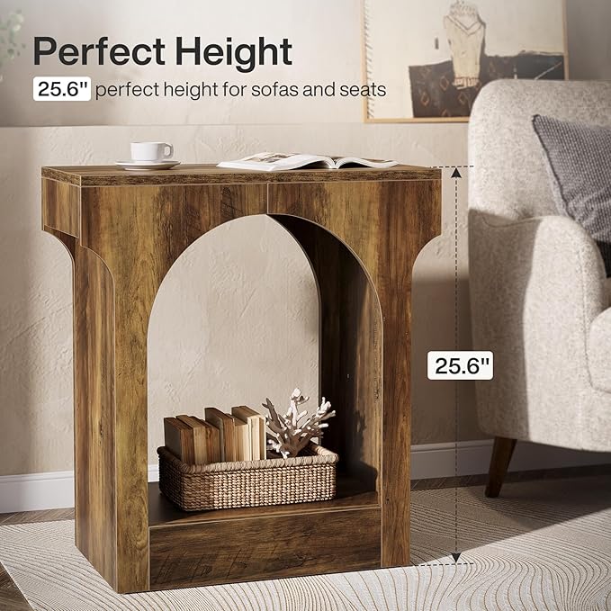 Tribesigns Wood End Table Set of 2, Side Table with Storage Space for Living Room, Narrow Nightstand for Bedroom, Rustic Brown