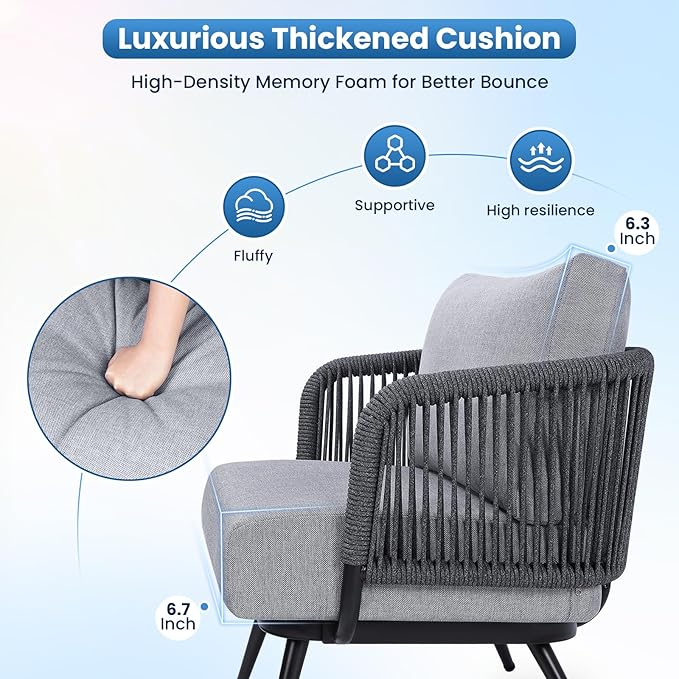 6 Piece Outdoor Patio Furniture Set, Outdoor 5-Seat Sofa with Coffee Table, Waterproof Thick Cushion Patio Conversation Set, All Weather Outdoor Couch Set for Deck, Lawn, Balcony, Porch
