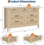 GarveeHome Fluted 7 Drawer Dresser for Bedroom, 47.4 in Wide Mid Century Modern Chest of Drawers, Wooden Fluted Dresser Chest with Clothes Storage Cabinet, Organizer for Bedroom, Living Room, Natural