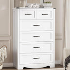 Dresser for Bedroom with 6 Drawers, 49" Tall Wood Chest of Drawers with Deep Drawers & Mental Handle, Modern Dresser TV Stand, Wooden Closet Storage Organizer for Living Room, Hallway, Entryway, White