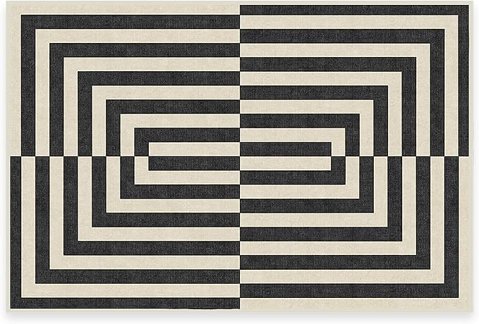 RUGGABLE x Jonathan Adler Machine Washable Modern Area Rug – Op Art Charcoal 2x3, Stain-Resistant, Non-Slip – Small Rugs for Living Room, Bedroom, Hallway, Entryway & Bathroom–with Cushioned Pad