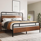 Allewie Full Size Platform Bed Frame with Wooden Headboard and Footboard, Heavy Duty 13 Metal Slats Support, Under-Bed Storage, No Box Spring Needed, Noise Free, Easy Assembly, Walnut