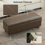 41" Faux Leather Storage Ottoman, Stitch Tufted Rectangle Upholstered End of Bed Storage Bench, Entryway Large Couch Ottoman with Wooden Legs, Coffee