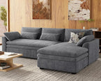 Belffin Large Modular Sectional Sofa with Deep Chaise, 104" Corduroy L Shaped Couch with 9" Soft Dual-Layer Seats Cushion for Living Room, Apartment, Light Grey