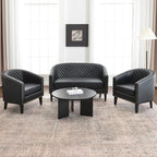 KINWELL 29" W Faux Leather Barrel Chairs Set of 2, Modern PU Upholstered Tufted Club Chairs with Nailhead Trim, Small Armchairs Accent Chairs for Living Room Bedroom Apartment Lounge Nursery, Black