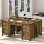 Executive Desk, Modern Farmhouse Computer Desk with Drawers & Cabinet, Home Office Desk for Work Study Writing Workspace (Light Brown, 62")