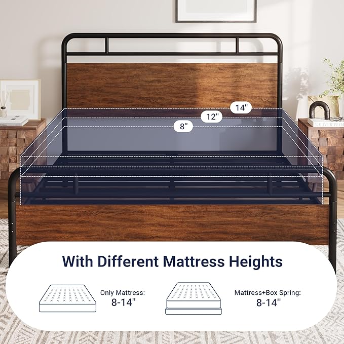 Allewie Full Size Platform Bed Frame with Wooden Headboard and Footboard, Heavy Duty 13 Metal Slats Support, Under-Bed Storage, No Box Spring Needed, Noise Free, Easy Assembly, Walnut