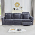 Power Reclining Sectional Sofa, Electric 3 Seat Recliner with 1 Electric Footrest and Adjustable Headrest, Modern Plush Corduroy Fluffy Reclining Sectional with Deep Seat for Living Room-Blue Grey